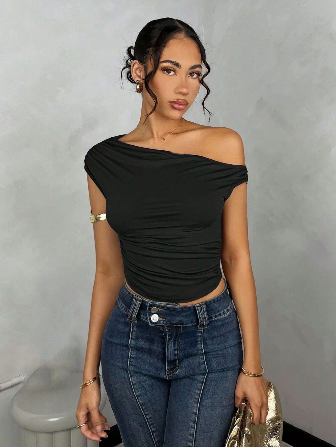 Damen Asymmetrisches Crop-Top mit elegantem Wellendesign und raffiniertem Schnitt Drune