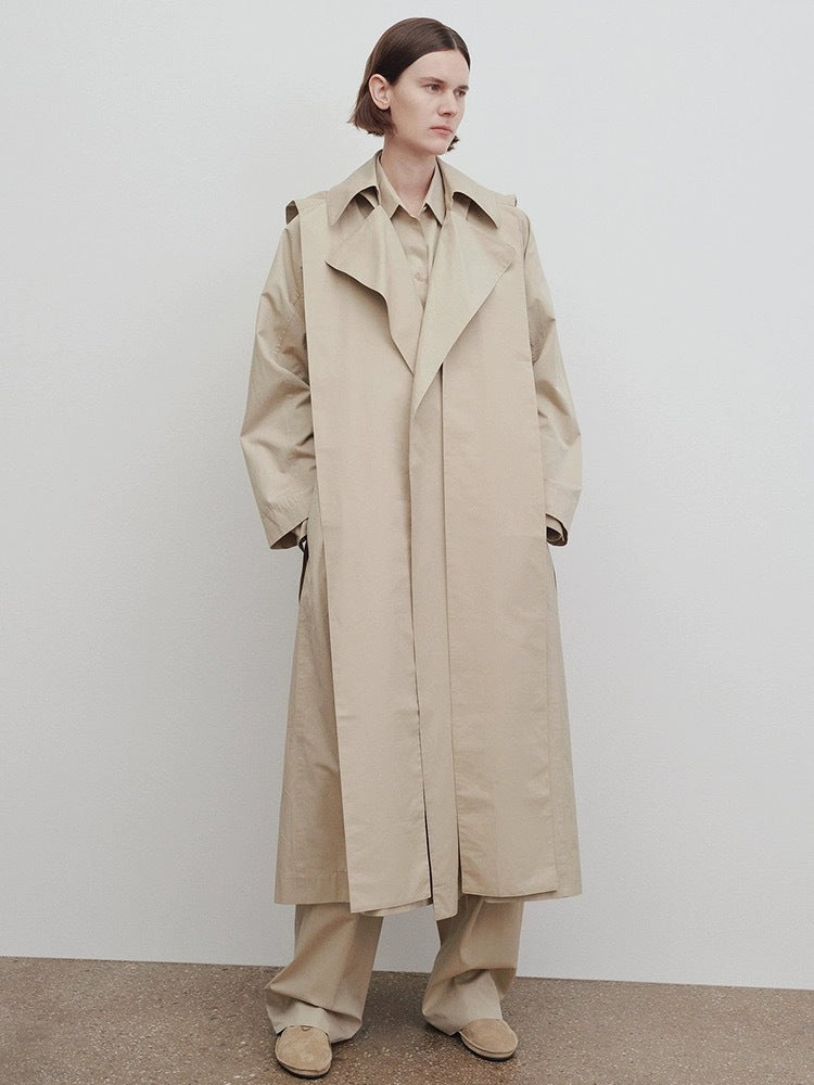Damen Langer Oversize-Trenchcoat mit breitem Kragen Drune