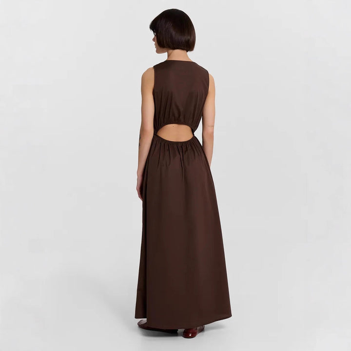Damen Maxikleid mit stilvollem V-Ausschnitt und Taillengürtel Drune
