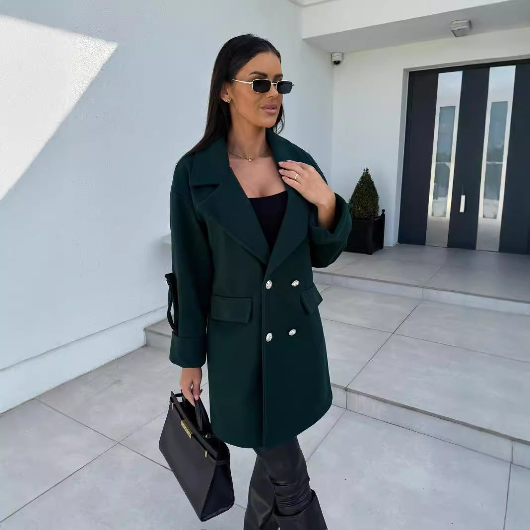 Damen Eleganter Oversized-Blazer mit doppelter Knopfleiste und praktischen Taschen Drune