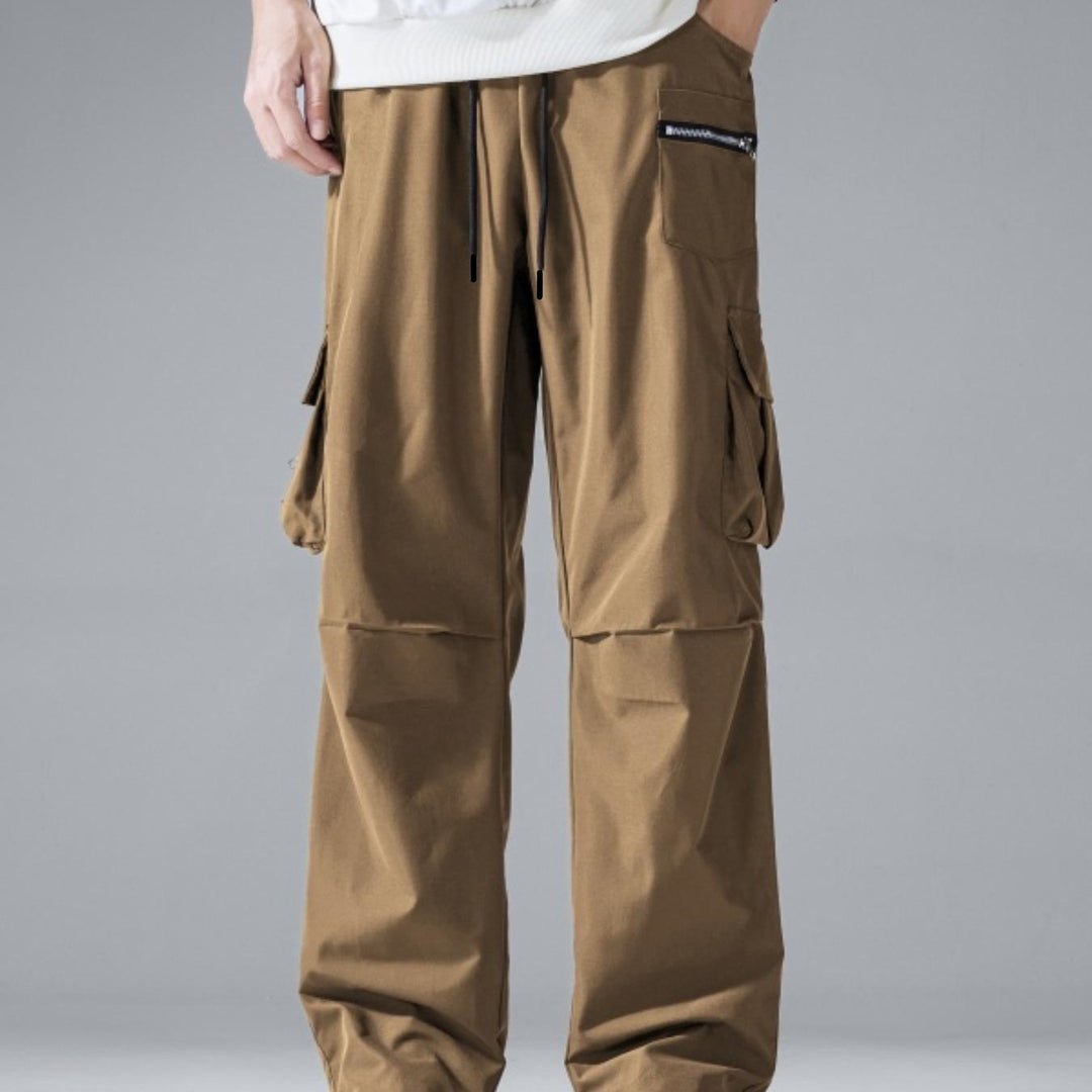 Herren Baggy‑Utility‑Cargohose mit Mehrfachtaschen, verstärkten Knieeinsätzen & Kordelbund Drune