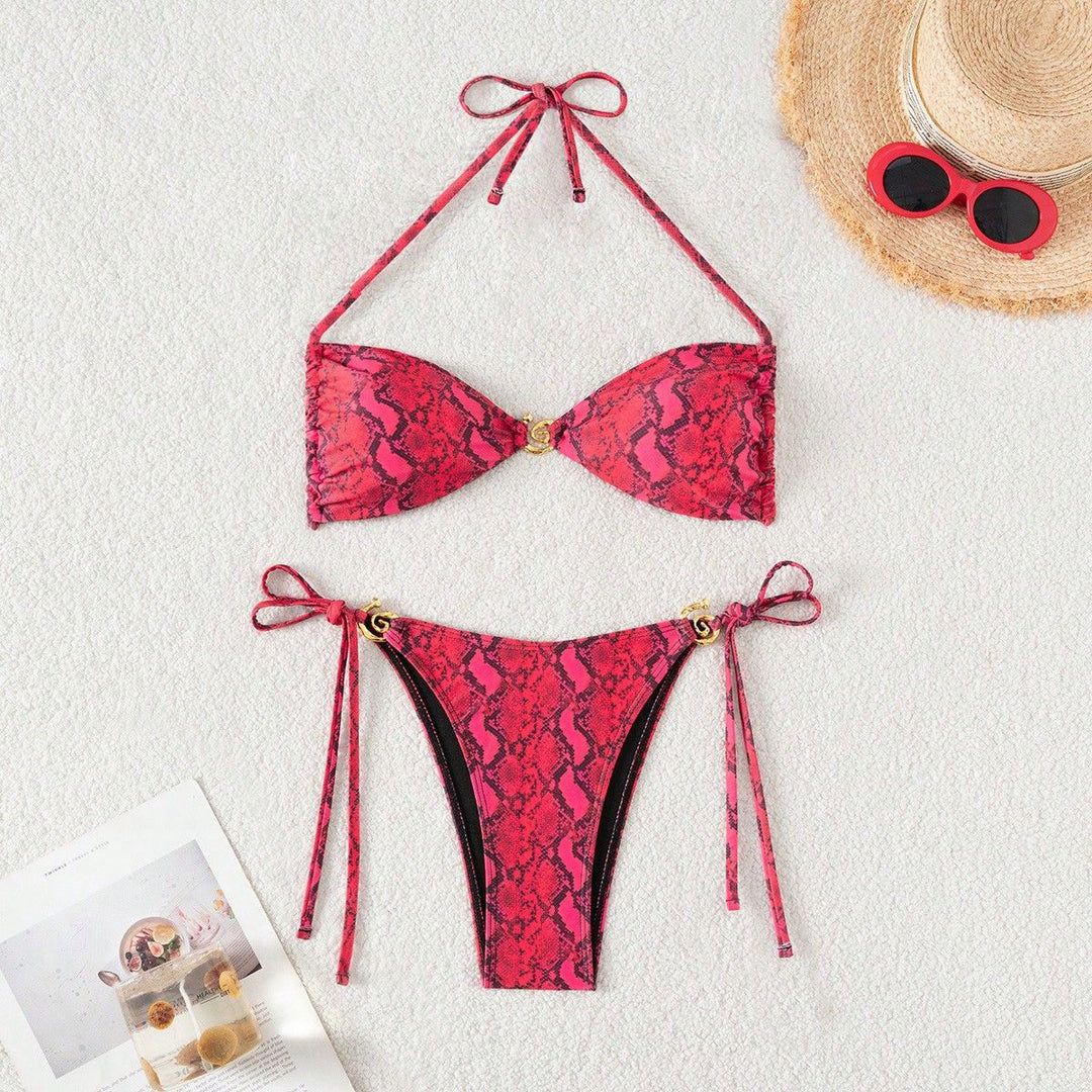 Damen Triangel-Bikini mit floralem Motiv und verstellbaren Trägern Drune