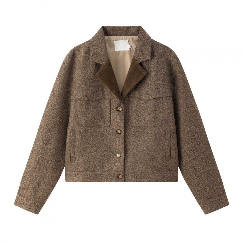Damen Kurz geschnittene Boxy-Hemdjacke aus Wollmix mit Reverskragen und aufgesetzten Brusttaschen Drune