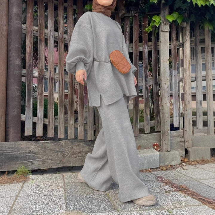 Damen Oversize-Strickset mit Ballonärmeln & weitem Palazzo-Hosenbein Drune