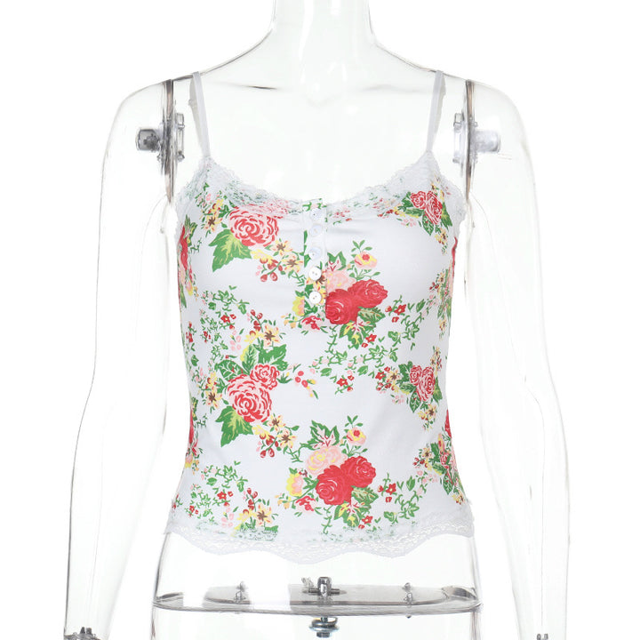 Damen Top mit Spitzenbesatz und floralen Mustern Drune