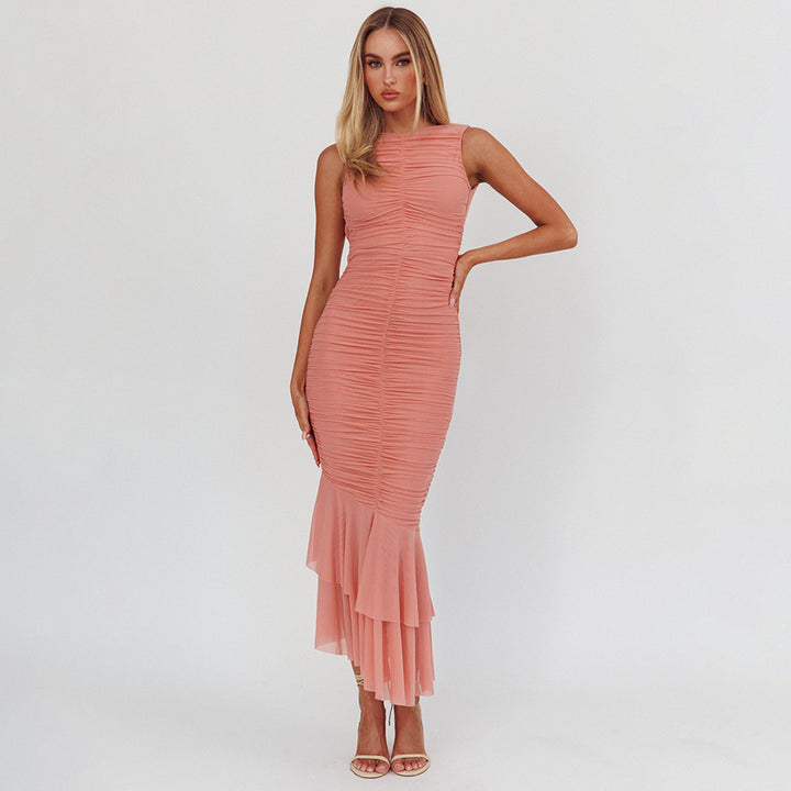 Damen Elegantes Maxikleid mit Rüschendetails Drune