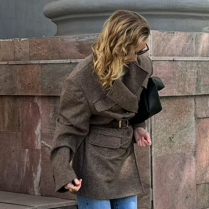 Damen Modische Oversized-Trenchjacke mit Karomuster Drune