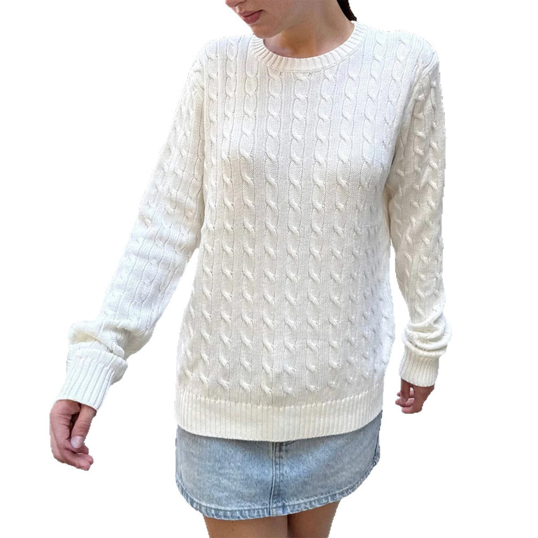 Damen nan grob gestrickter Zopfstrickpullover mit Rundhalsausschnitt, entspannter Oversize-Passform und gerippten Bündchen Drune