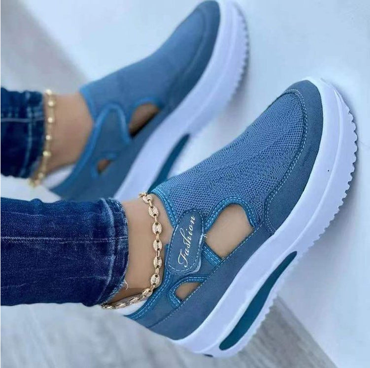 Damen nan atmungsaktive Strick-Sneaker mit Klettverschluss und luftgepolsterter Plateausohle Drune