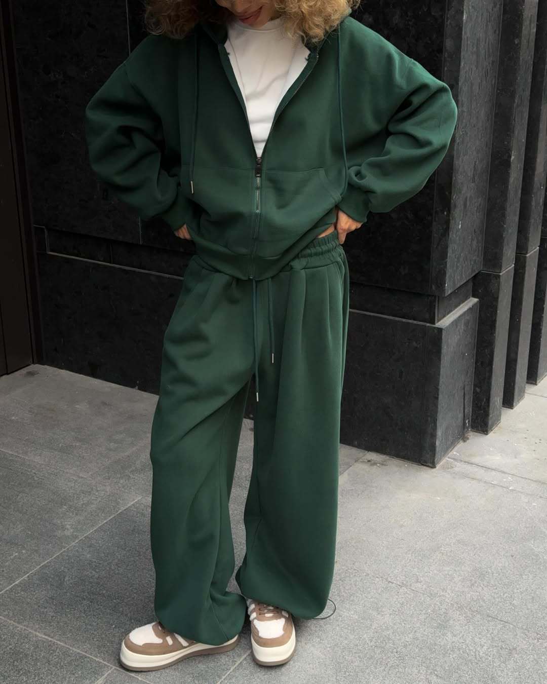 Damen oversized Kapuzenjacke mit Reißverschluss und weiten Jogginghose Lounge-Set Drune