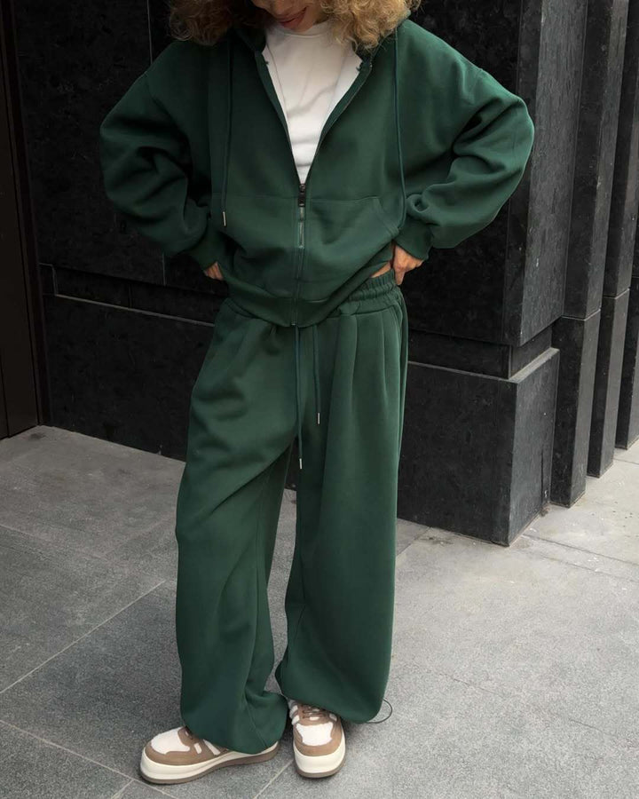 Damen oversized Kapuzenjacke mit Reißverschluss und weiten Jogginghose Lounge-Set Drune