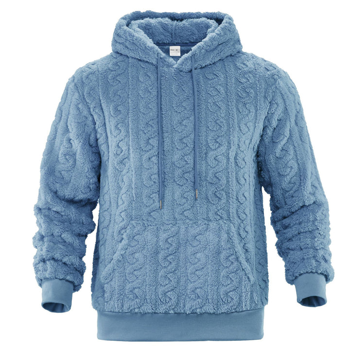 Herren Sherpa-Kapuzenpullover mit Zopfmuster, Kängurutasche und Rippbündchen Drune
