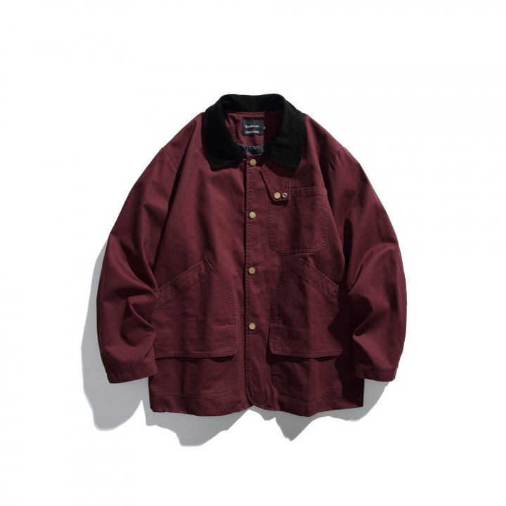 Herren Canvas-Chorejacke mit Cordkragen und Druckknopffront Drune