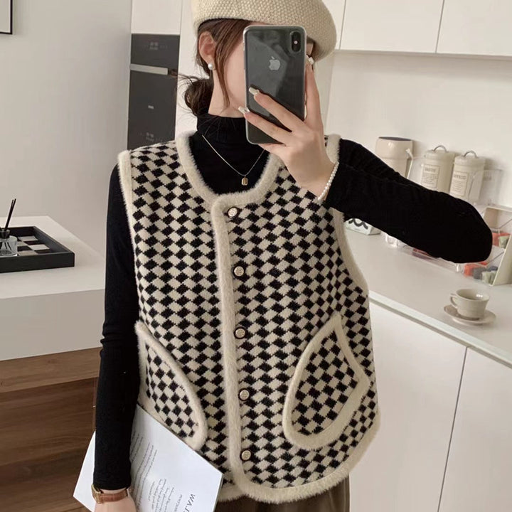 Damen modische Strickweste mit graphischem Muster Drune