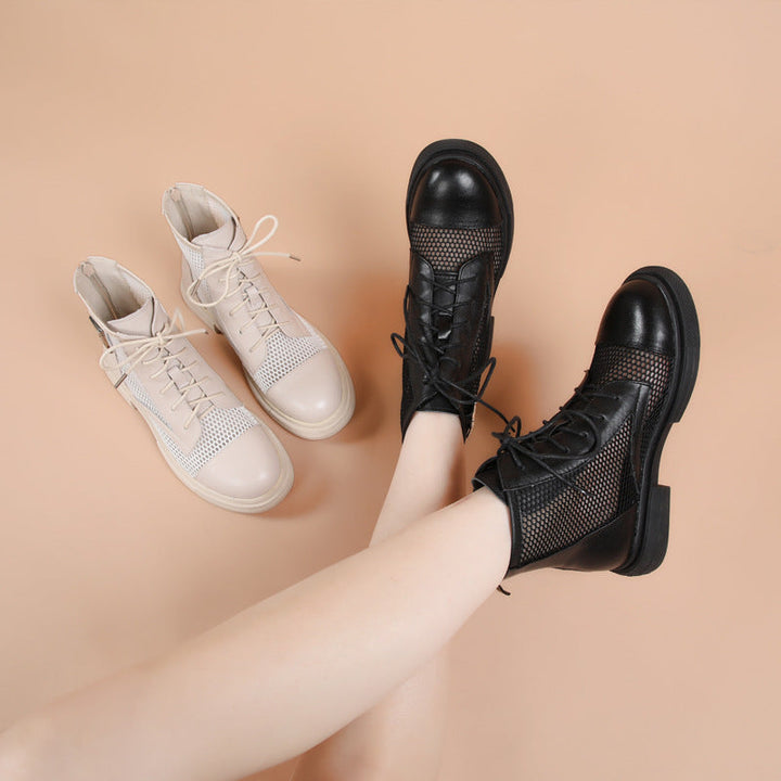 Damen Luftige Schnürstiefeletten aus Mesh und Leder Drune