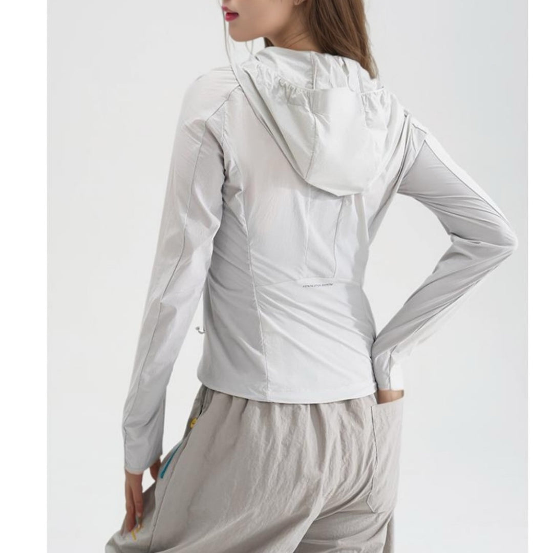 Damen Leichte Kapuzen-Windjacke mit Reißverschluss und verstellbarem Saum Drune
