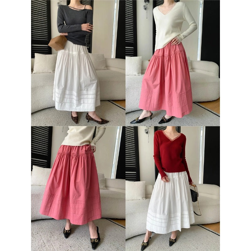 Damen eleganter Midirock mit voluminösem Design und bequemem Taillenzug Drune