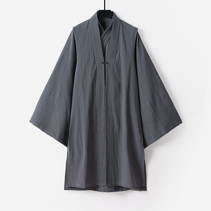 Unisex Asiatisch inspirierte Oversize-Kimono-Jacke mit Trompetenärmeln und kleinem Knebelverschluss Drune