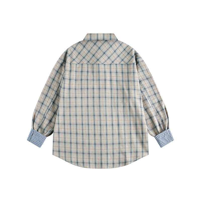 Unisex Oversize Hemdjacke im Karomuster mit asymmetrischer Brusttasche und Kontrastmanschetten Drune