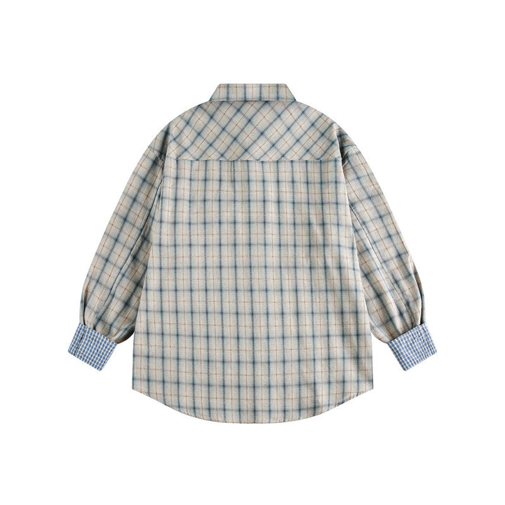Unisex Oversize Hemdjacke im Karomuster mit asymmetrischer Brusttasche und Kontrastmanschetten Drune