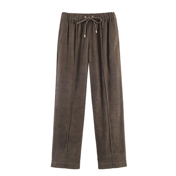 Damen Weite Velours‑Hose mit elastischem Tunnelzugbund und Bügelfalte Drune