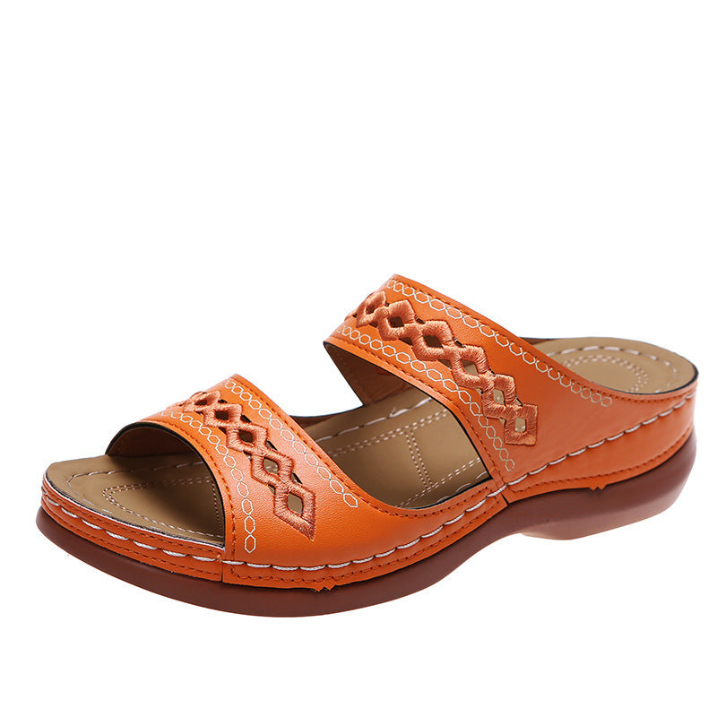 Damen Komfort-Sandalen mit doppeltem Riemen, Stickerei und gepolstertem Fußbett Drune