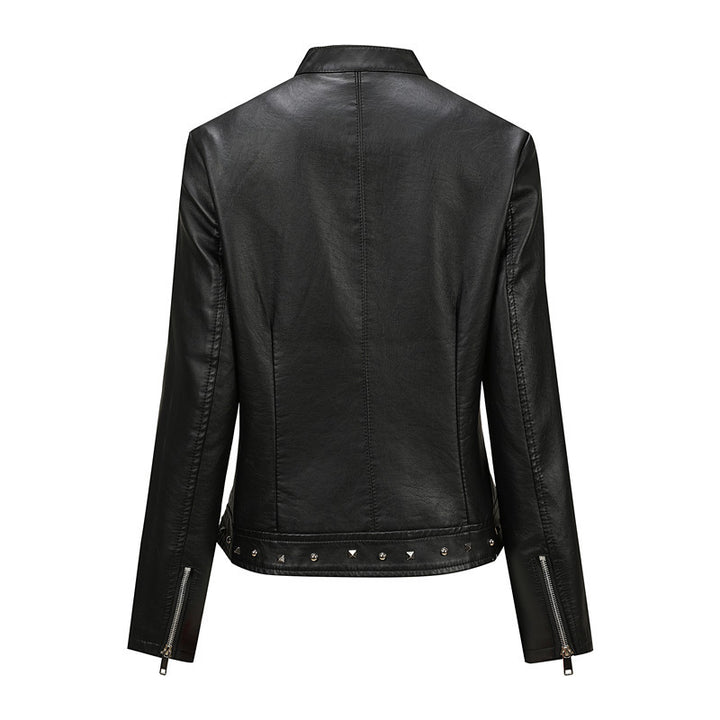 Damen Bikerjacke aus Lederimitat mit Nietenverzierung und tailliertem Schnitt Drune