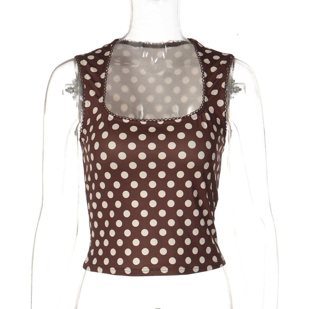 Damen Polka-Dot Cropped-Top mit quadratischem Ausschnitt und elastischem Bund Drune
