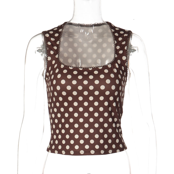 Damen Polka-Dot Cropped-Top mit quadratischem Ausschnitt und elastischem Bund Drune