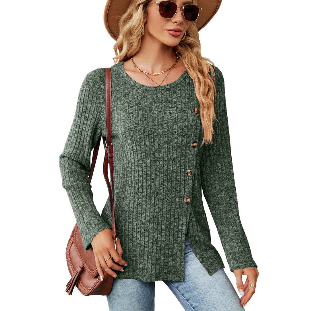Damen legere Strickbluse mit knoopbarem Design und seitlichem Schlitz Drune