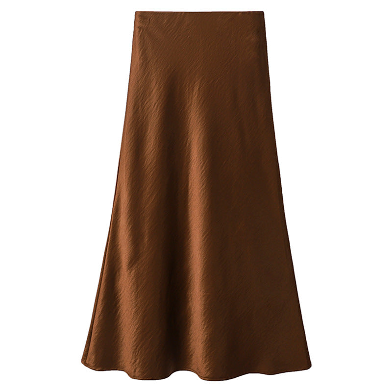 Damen nan eleganter Midirock aus Satin mit A-Linie und nahtlosem Bund Drune