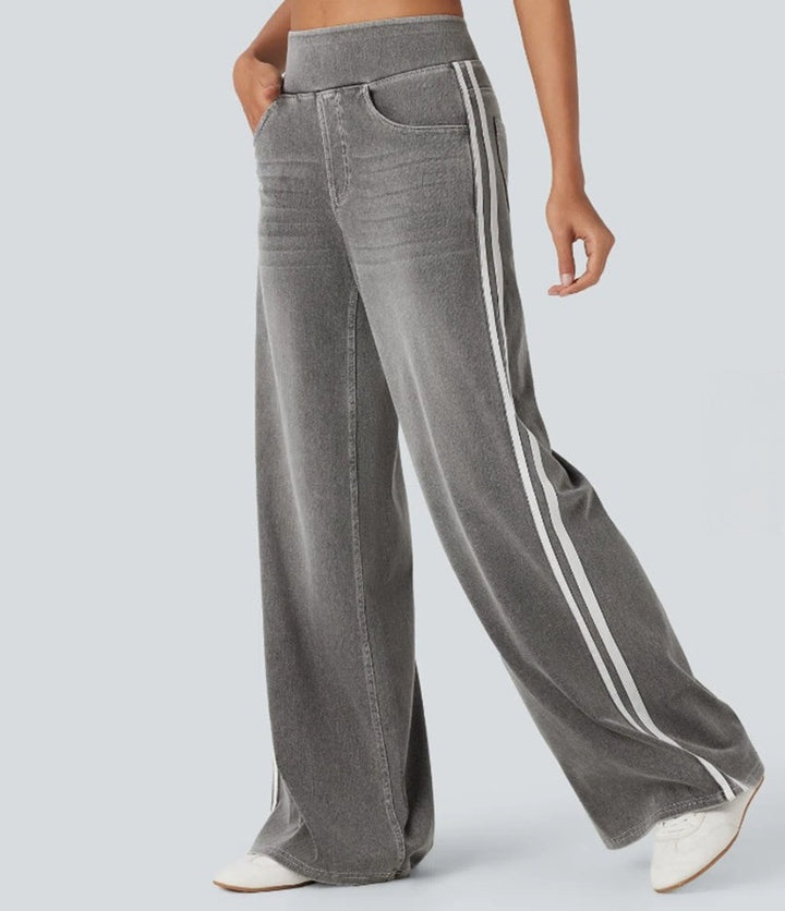 Damen nan lässige weite Jogginghose in Jeansoptik mit elastischem Komfortbund, seitlichen Kontraststreifen und Eingrifftaschen Drune