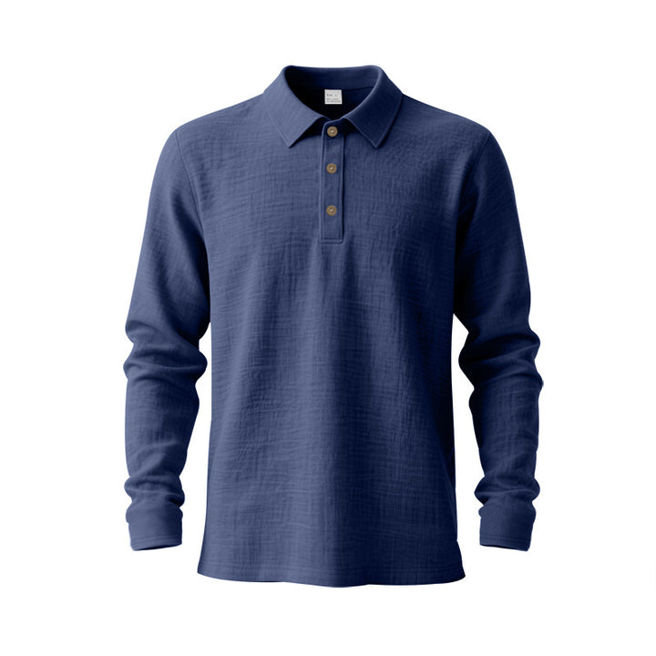 Herren nan Musselin-Langarm-Poloshirt mit Hemdkragen, kurzer Knopfleiste und natürlicher Knopfoptik Drune