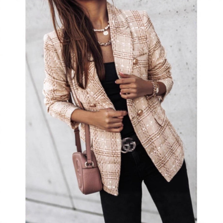 Damen nan eleganter Tweed-Blazer mit Doppelknopf, strukturierter Webung und aufgesetzten Taschen Drune
