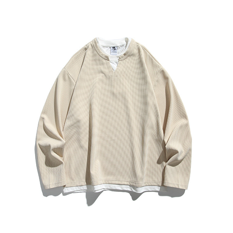 Unisex Oversize-Layering-Sweatshirt mit V‑Einsatz und sichtbarem Innenlayer Drune