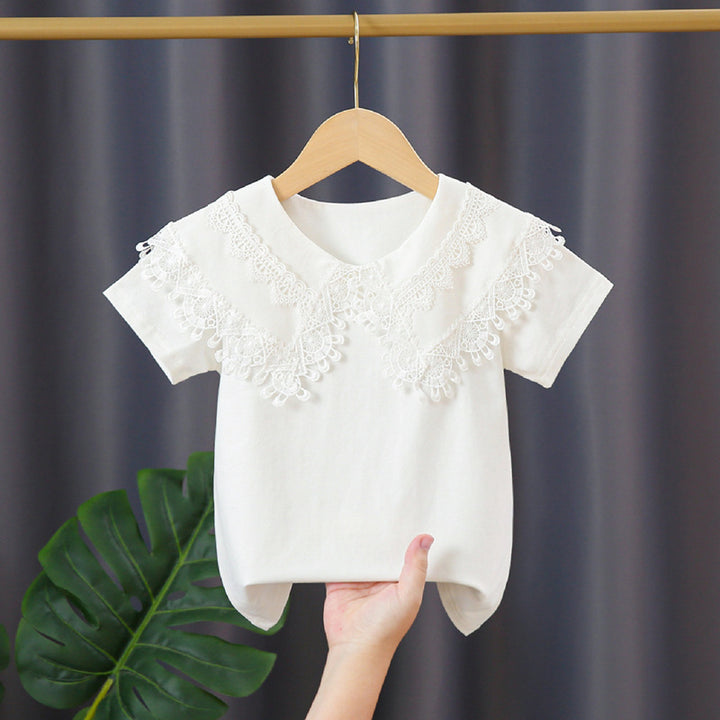 Damen T-Shirt mit Spitzenkragen Drune