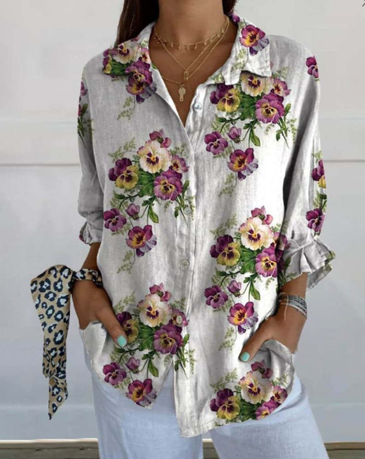 Damen Bluse im floralen Design mit verdeckten Knopfleisten Drune