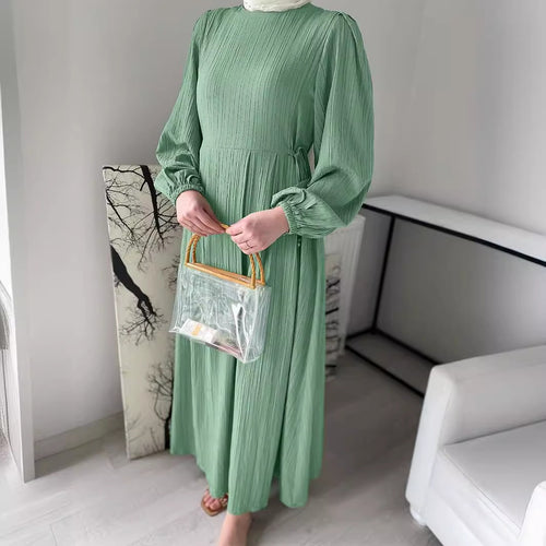 Damen Maxikleid mit elegantem Falten-Design und langen Puffärmeln Drune