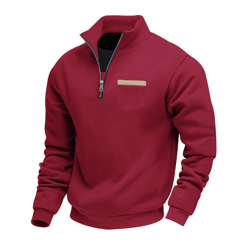 Herren nan Sweatshirt mit halbem Reißverschluss Stehkragen und Brusttasche Drune