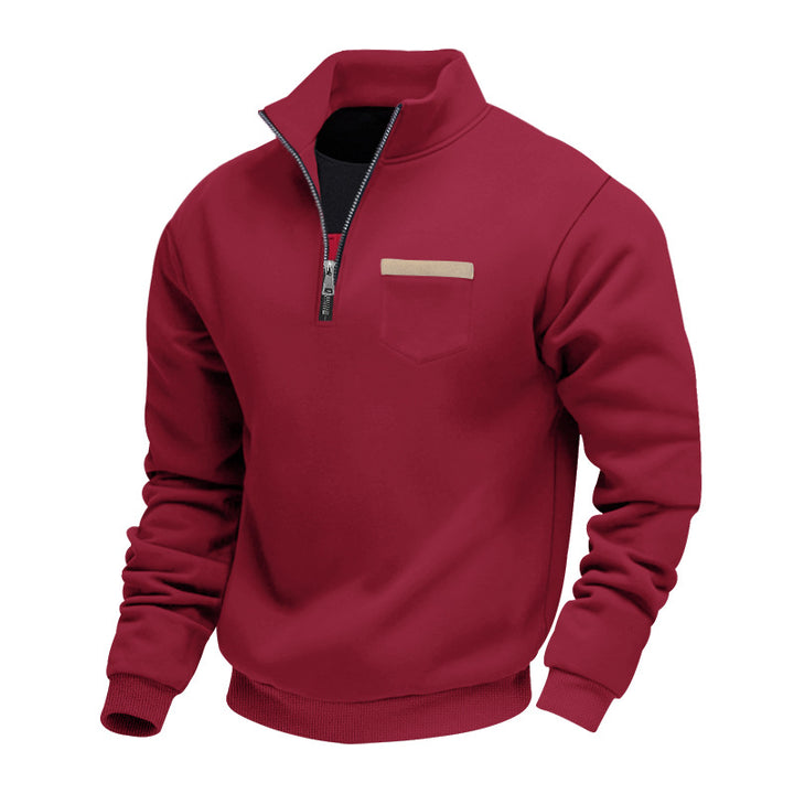 Herren nan Sweatshirt mit halbem Reißverschluss Stehkragen und Brusttasche Drune