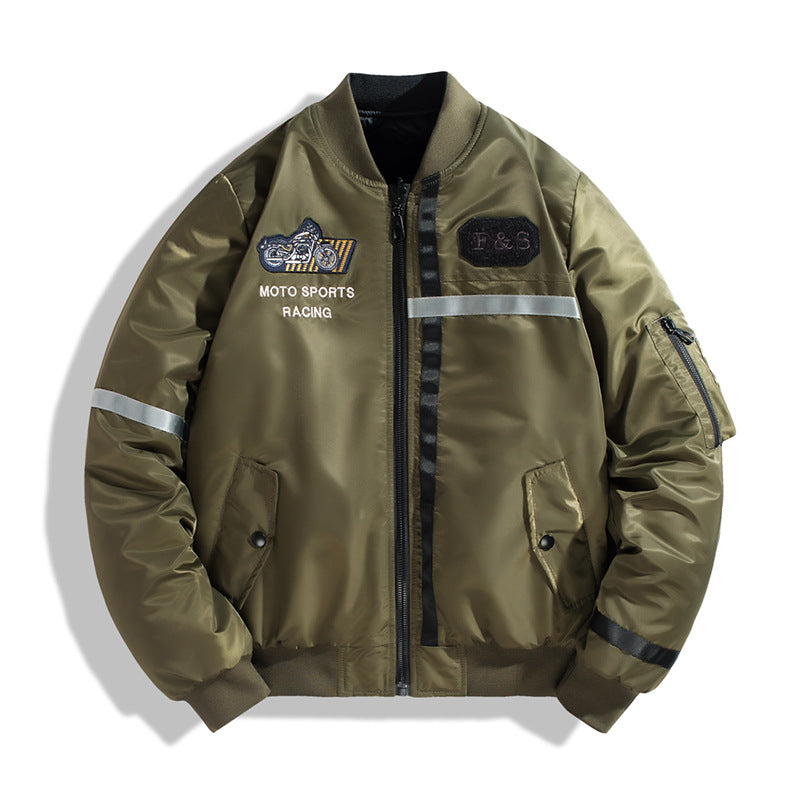 Herren Bomberjacke im Fliegerjackenstil mit reflektierenden Streifen, Utility‑Taschen und leichter Thermofütterung Drune