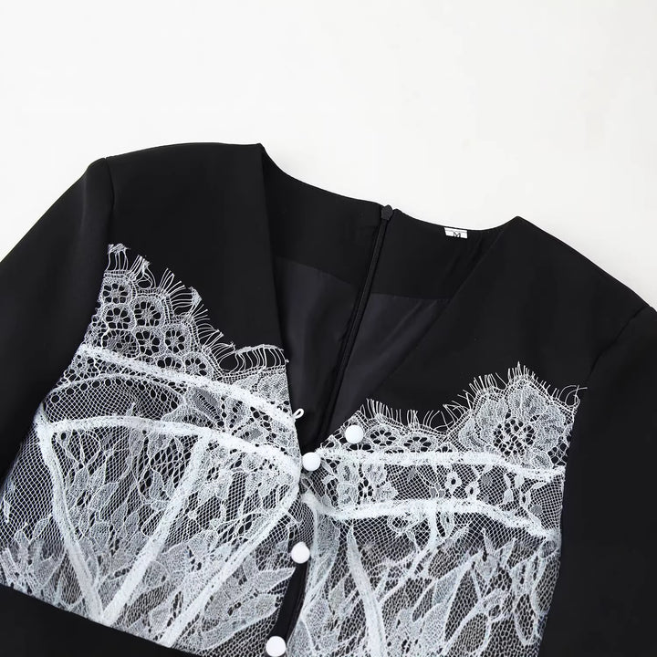 Damen Elegante Bluse mit Spitzen‑Corset‑Applikation und V‑Ausschnitt Drune