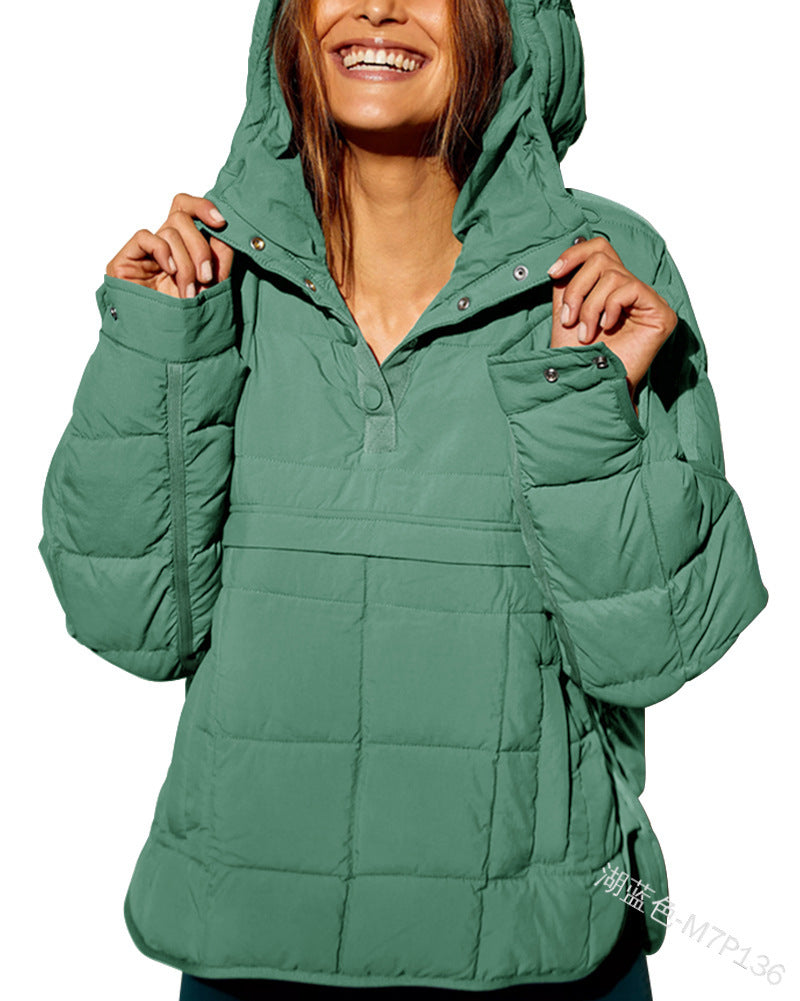 Damen Gefütterter Stepp-Anorak-Pullover mit Kapuze Drune