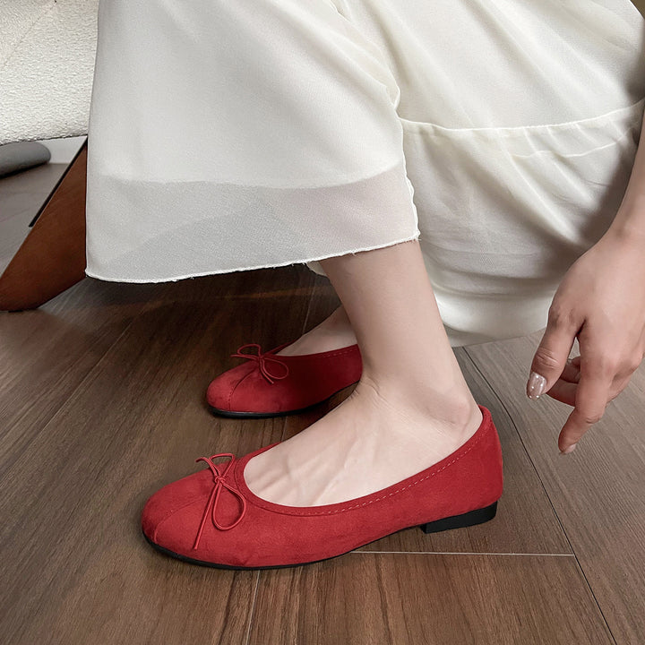 Damen elegante Ballerinas mit zartem Schleifenakzent und weichem Obermaterial Drune