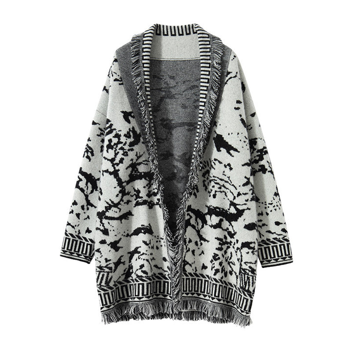 Damen Komfortable Strickjacke mit grafischem Muster und Fransendetails Drune
