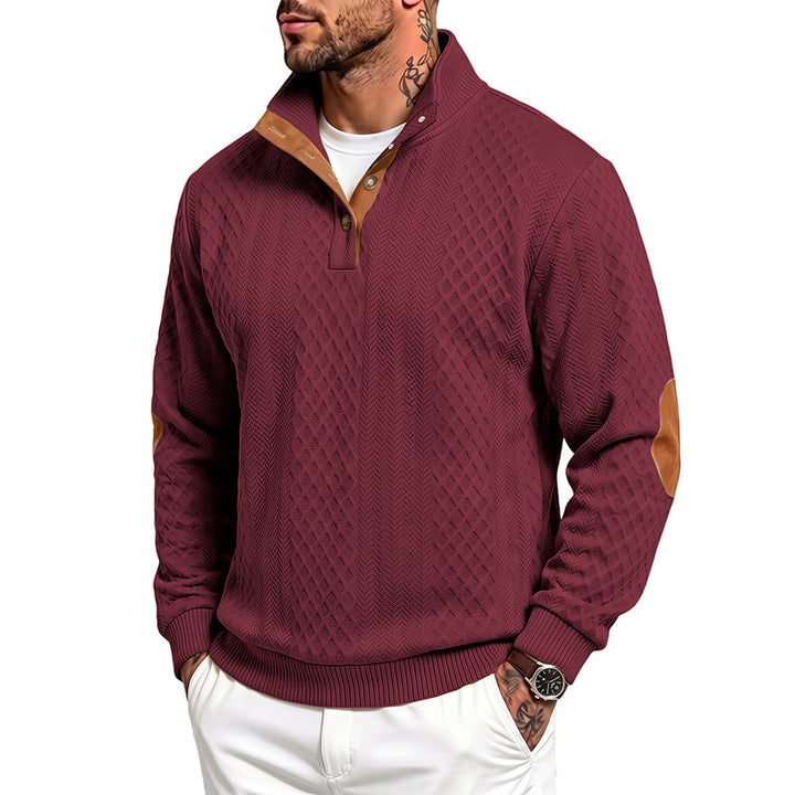 Herren Feinstrukturierter Troyer-Pullover mit Kragenbesatz und Ellbogen-Patches Drune