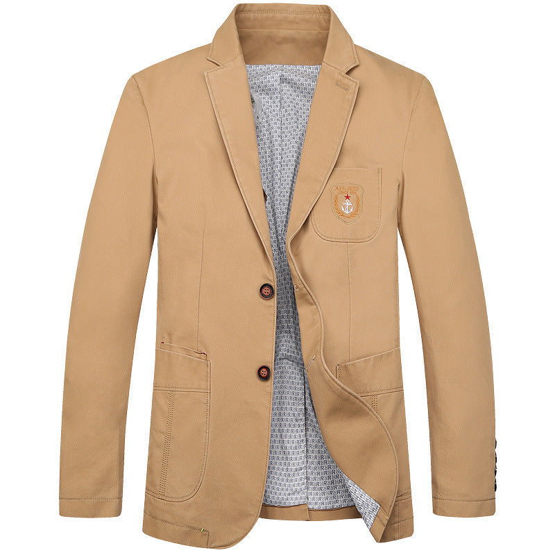 Herren Baumwoll-Blazer im Casual-Worker-Stil mit Brusttasche und Emblem Drune