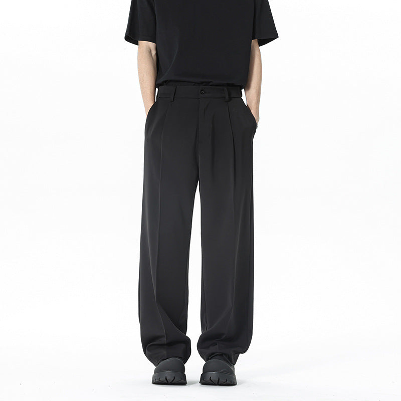 Herren nan weite Bundfalte Stoffhose mit hoher Taille, gerade Beinform und dezenten Seitentaschen Drune