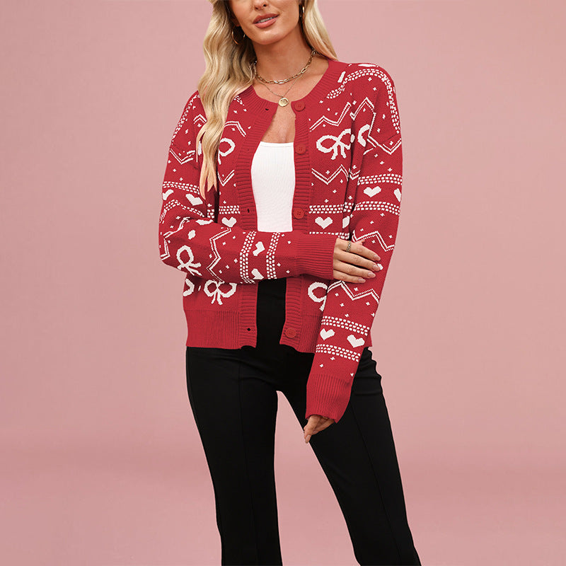 Damen Strickjacke mit verspieltem Herz- und Schleifenmuster Drune