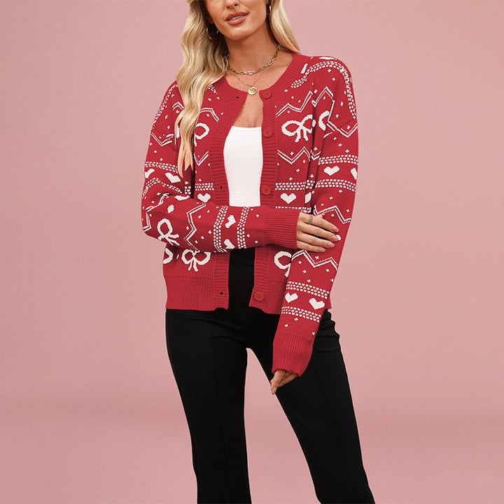 Damen Strickjacke mit verspieltem Herz- und Schleifenmuster Drune